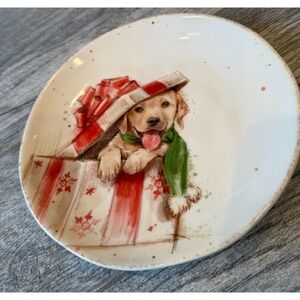 Southern Living Rudy Salad Starter Plate Christmas Stoneware 8.5" Puppy dog Lab